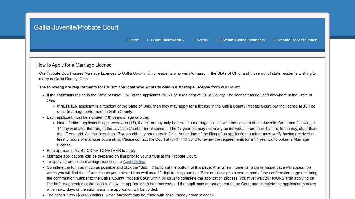 Gallia County Probate Court - Marriage Application