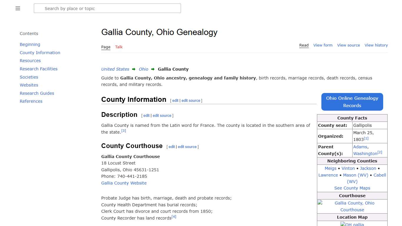 Gallia County, Ohio Genealogy • FamilySearch