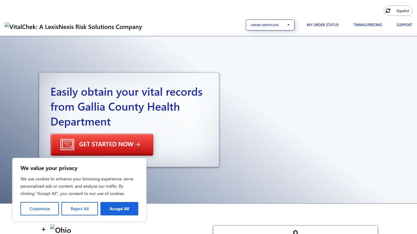 Gallia County Health Department (OH) Order Certificates - VitalChek